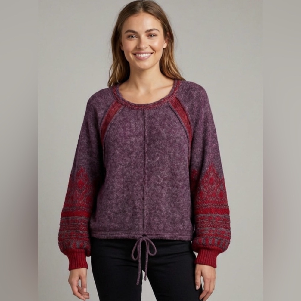 Free People Wool and Alpaca Blend Purple and Red Cropped Sweater❤️ - Picture 2 of 11